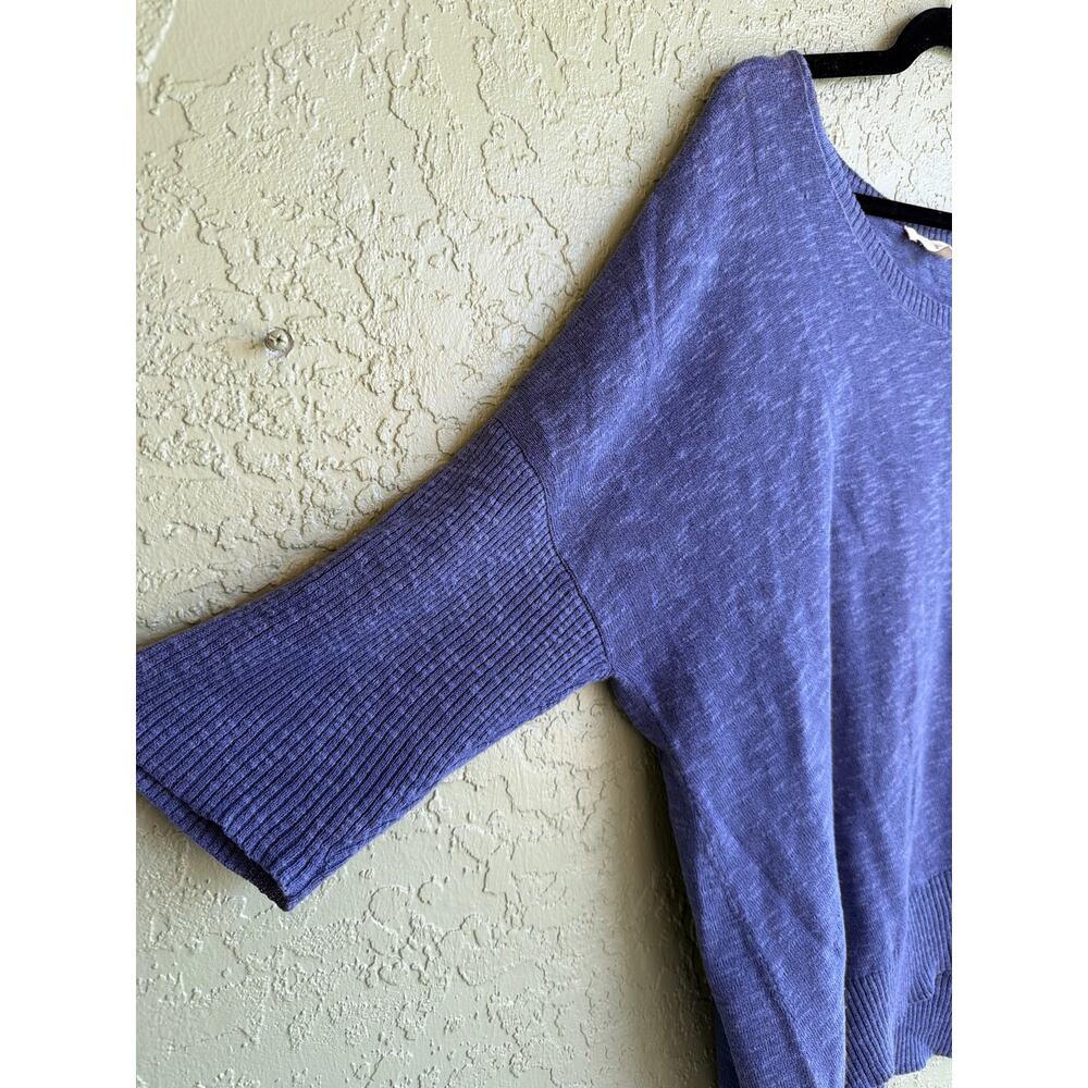 Eileen Fisher Sweater Womens L Blue Linen Cotton Boxy Ribbed 3/4 Dolman Sleeve - Picture 3 of 8